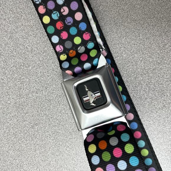 Buckle Down Ford Seatbelt Belt Metal Buckle Mustang Logo Polka Dot Mutli Nylon - Picture 4 of 9